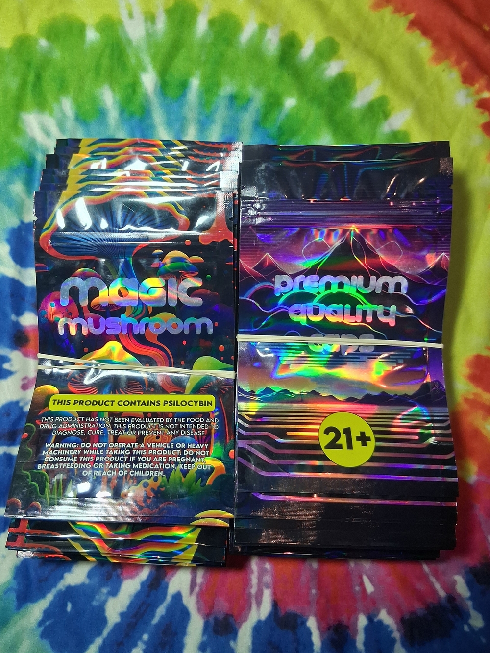 250 Piece Magic Mushroom Premium Quality Holographic Mylars 7g+ Size